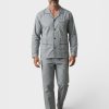 Ανδρική κουμπωτή πιτζάμα με μάκρη μανίκι ποπλίνα Γκρί