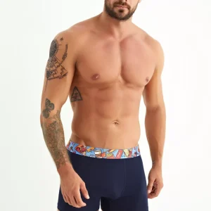 Μποξεράκια "SOMA" σε σκούρο μπλε χρώμα, με σιέλ εξωτερικό λάστιχο